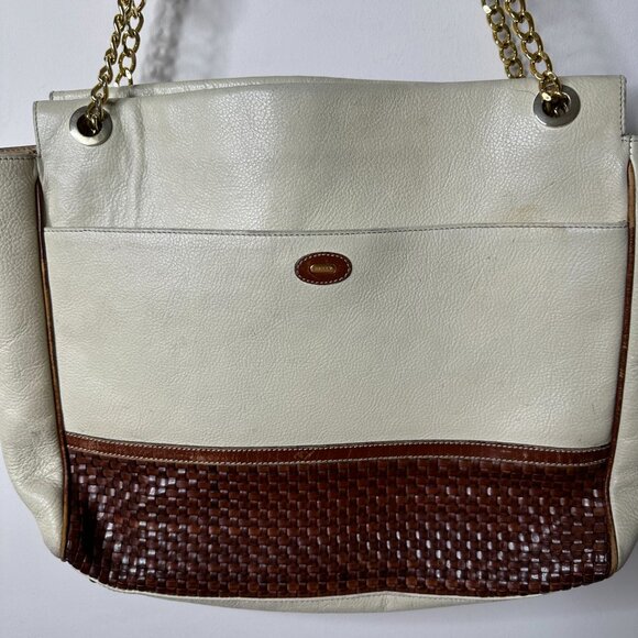 Vintage BALLY Large Ivory/Brown Leather Shoulder Bag - Picture 2 of 10
